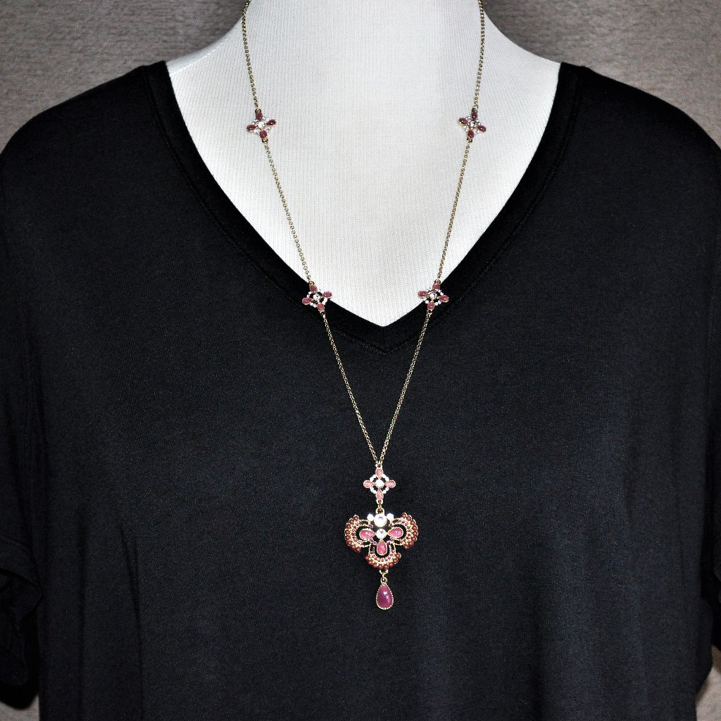 Zoe Byzantine Pendant Necklace In Gold & Dark Pink/Red